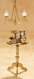 Victorian Miniature Brass Table with Accessories and Lamp 300/400