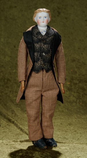 21" German bisque gentleman doll with brown sculpted hair and shirt front  $400/500