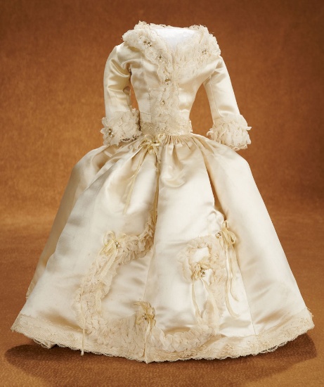 Ivory Satin Gown with Organza Trim for Lady Doll, French Style  $400/500