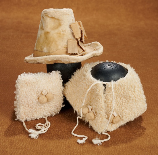 French velvet bonnet with Aux Enfants Sage label, and lambswool muff and collar  $600/800