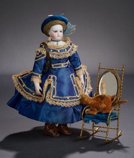 Dainty French Bisque Poupee with Bisque Arms and Splendid Costume 4000/5000