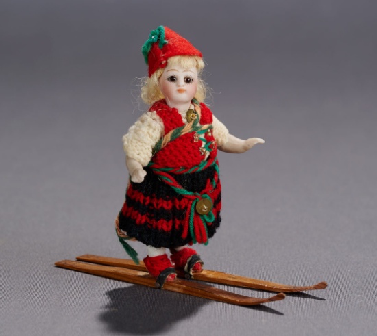 German All-Bisque Miniature in Original Costume and Skis 300/400