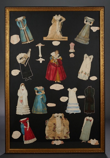 Early Hand-Drawn Historical Paper Doll Costumes in Frame 500/700