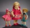 Blonde Miniature Doll with Pink Felt Fashionable Costume and Unusual Face 500/700