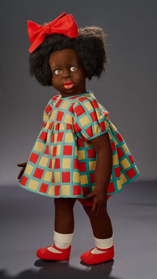 Rare Brown-Complexioned Child Doll "Kufi" in Checkered Dress, Style 261 3500/4500