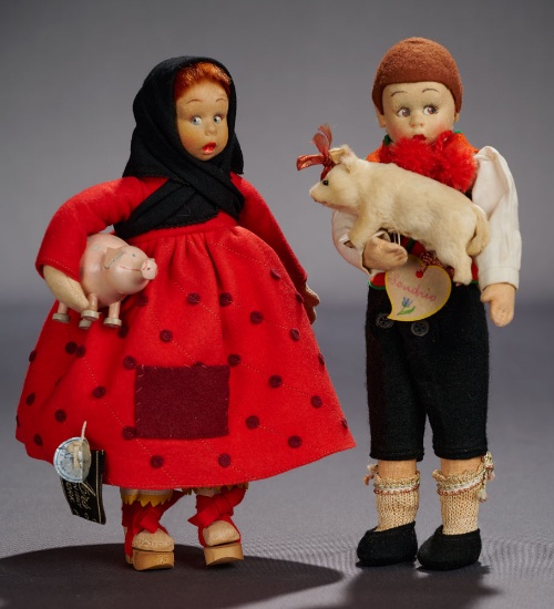 Miniature Boy in Costume of Sandrio Carrying Little Piglet, Model 310/94 500/600