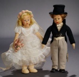 Pair, Felt Miniature Bride and Groom 1800/2300