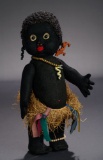 Ebony Black Felt Character, Wooden Jewelry, Series 112, Early Metal Button 2600/3200