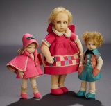 Blonde Miniature Doll with Pink Felt Fashionable Costume and Unusual Face 500/700