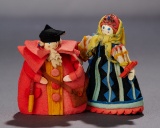 Pair, Wooden Head Egg Cozies in Colorful Felt Costumes, Series 4000 400/500