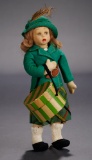 Brown-Haired Miniature Girl in Stylish Costume with Hat Box, Series, 300/12 400/500