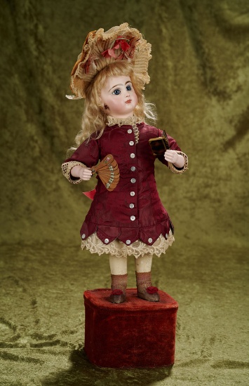 19" French Musical Automaton "Little Girl with Book and Fan" by Lambert