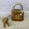 Antique padlock with key, stamped 