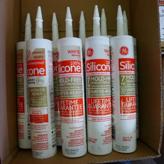 9 tubes of GE white silicone II. Date codes are mostly 2017, tubes are soft.