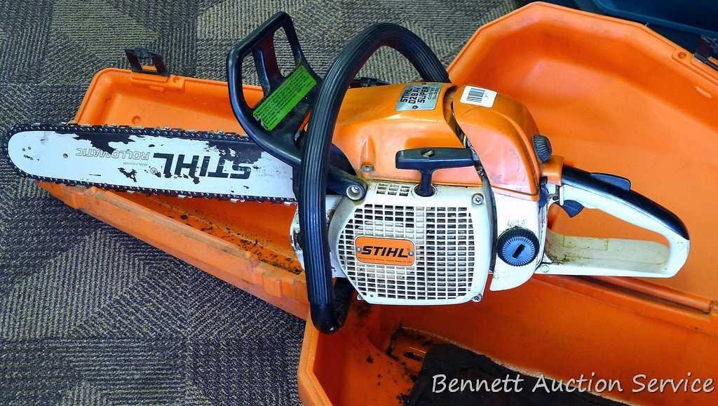 Stihl 028 AV Super chainsaw, electronic quick stop with Husqvarna case. 16"  bar. Saw has | Estate & Personal Property | Online Auctions | Proxibid