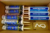 8 tubes of almond DAP Dynaflex 230 window and door sealant, no dates but tubes feel soft. 3 tubes of