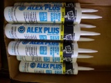 8 tubes of white DAP AlexPlus acrylic latex caulk with silicone. Unreadable date code. Tubes feel