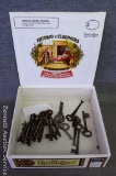 Assorted skeleton keys and more. One key is stamped 