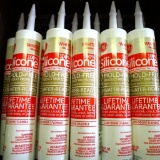11 tubes of GE 100% silicone caulk is all white and most or all dated 8-2016. All tubes still feel