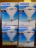 Four Philips Heat Lights, medium base, two each of 125w and 250w. NIB.