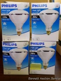 Four Philips Heat Lights, 250 w, medium base, NIB.
