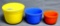 Oxfordware bowls are made in USA and in good condition. Yellow bowl is the largest at 4-1/2