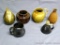 Three stoneware vases; one small pitcher; one cup and one cruet. Taller vase stands 6-1/2
