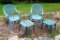 Two resin yard chairs with two side tables. All are sturdy and will look near new with a new coat of
