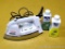 No shipping. Sunbeam self cleaning iron with auto-off; Rit dye in Lemon and Kelly Green - bottles