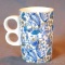 Blue paisley double loop handle coffee mug No.4570, possibly unmarked Lefton. Four inches tall, no