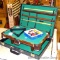 Portable table top pool table in carry case by Swiss Colony. Case measures approx. 20