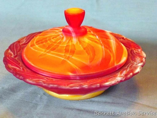 Imperial Glass red slag glass box and cover No. 759 (candy or butter dish). Both pieces are in good