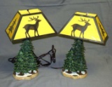 Pair of decorative Northwoods themed table lamps stand 13-1/2