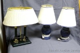 Pair of table lamps with blue glass bases stand 16