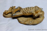 Cast iron frog and lily pad door knocker is about 6