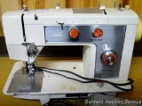 Montgomery Ward Model UHT J1276 sewing machine is heavy duty and in good condition. Works.