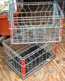 One all wire and one wire and plastic milk crate. Each measures approx. 18