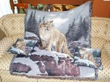 Pair of throw pillows and matching throw with mountain lion pattern. All are in good shape.