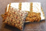 Nice large handmade blanket is quite heavy and in good condition overall; includes throw pillow.