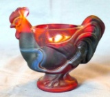Imperial Glass red slag glass chicken votive holder stands 4-1/4