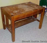 Wonderful antique oak library table with dovetailed drawer. Table measures 42-1/2
