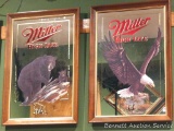 Two Miller High Life mirrors, Black Bear Sow with Cub and Bald Eagle. Approx. 22