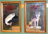 Two Miller Hight Life mirrors, Rainbow Trout and Timber Wolf. Approx. 22