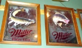 Two Miller High Life mirrors, Muskie and Large Mouth Bass. Approx. 20
