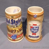 Two Old Style steins, 1988 and 1989. One made in West Germany.