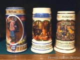 Three Old Style beer steins, 1990, 1991, 1992 - tallest is 7-1/2