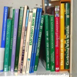 17) assorted gardening books. All in good condition. Topics include landscaping, perennials,