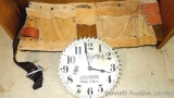 Nice leather tool belt and a cool Sear Roebuck & Co. shop clock.