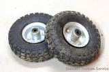 Replacement tires, wheels, hubs and bearings for a hand cart or similar. Tire size is 4.10/3.50-4.