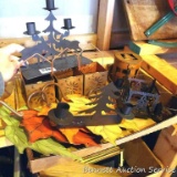 Nice assortment of metal Northwoods and fall decorations. Moose candle holder is 8